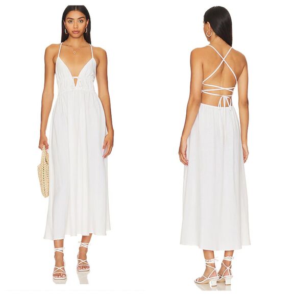 NEW L SPace Playa Vista Midi Dress Swimsuit Coverup White/Cream Sundress Large - Picture 1 of 8